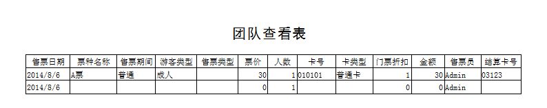 《游乐园管理系统专业版》报表打印格式