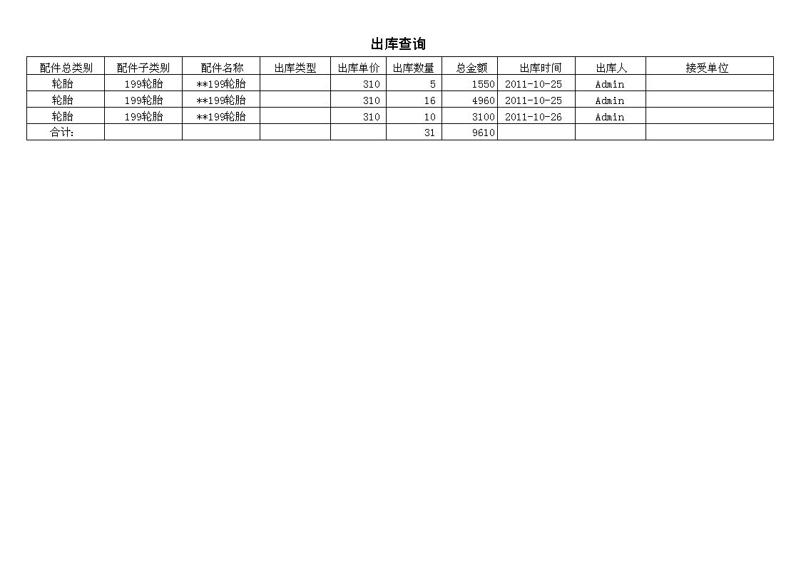 《吊车出租财务管理系统》报表打印格式