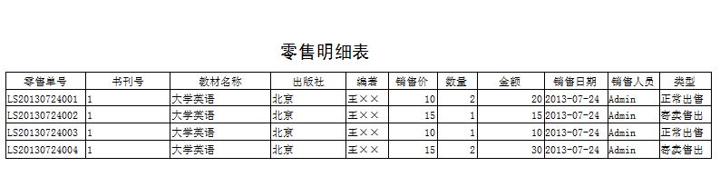 《校园二手书销售管理系统》报表打印格式