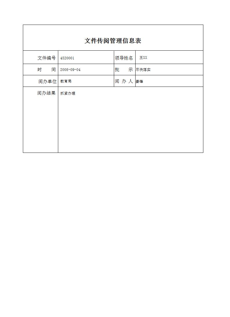 公文管理系统--收文登记版_文件传阅报表_文件传阅管理（单记录，A4竖放）